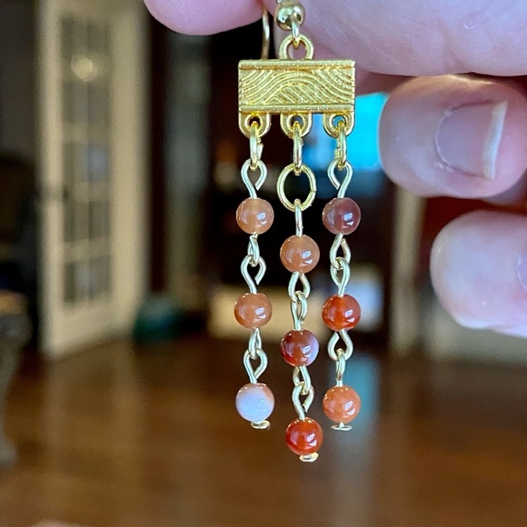 Marble pendant and agate necklace + earrings - Picture 5 of 6